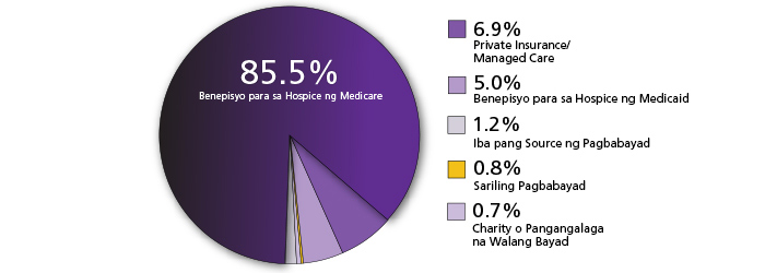 Isang pie chart na nagpapakita kung sino ang nagbabayad para sa hospice
